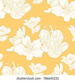 seamless pattern  flower of  almond blossoms a nut. vector illustration