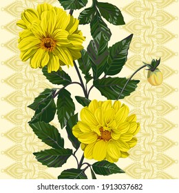 Patrón sin foco con arreglo floral. Bouquet de dahlias amarillas.
