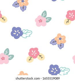 Seamless Pattern of Flower Art Design on White Background