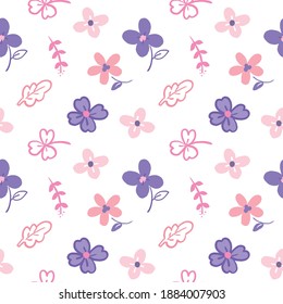 Seamless Pattern with Flower Art Design on White Background