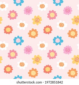 Seamless Pattern with Flower Art Design on Light Pink Background