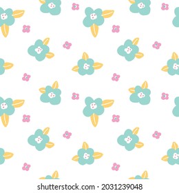 Seamless Pattern with Flower Art Design on White Background