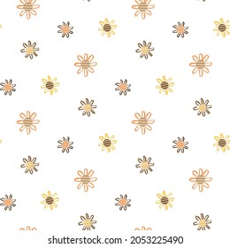 Seamless Pattern with Flower Art Design on White Background