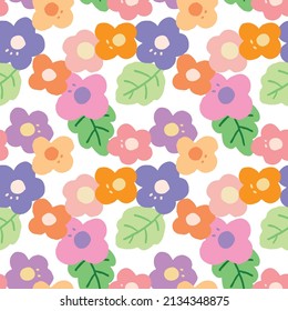 Seamless Pattern with Flower Art Design on White Bakcground