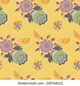 Seamless pattern -  flower background in doodle style. Vector illustration. 