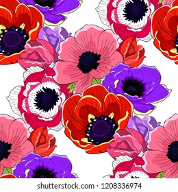 the seamless pattern  flower bloom japanese anemone vector illustration