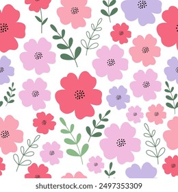 Patrón sin fisuras con jardín de flores. Lindo patrón floral dibujado a mano para su tela, fondo de verano, Fondo de pantalla, telón de fondo, textil. Ilustración vectorial