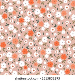 Patrón sin fisuras con jardín de flores. Lindo patrón floral dibujado a mano para su tela, fondo de verano, Fondo de pantalla, telón de fondo, textil. Ilustración vectorial