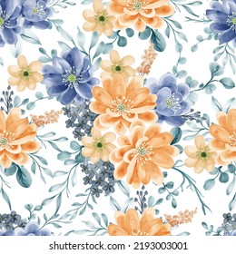 seamless pattern of flower blue and orange