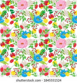 seamless pattern with flower blue and pink and ornaments