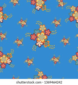 Seamless pattern of flower bouquet blue background, Vector design for paper print business, fabric or background.
