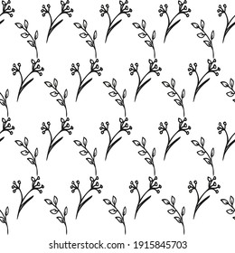 Patrón sin foco con rama floral y hojas.  Fondo vectorial de estilo escandinavo. Diseño de papel, cubierta, tela, decoración interior, tela, papel pintado, etc.