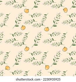 Decoración sin foco de flores y naranja sobre fondo naranja para la decoración.