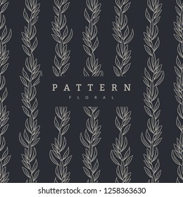 Seamless Pattern Flower Branches On Dark Blue Background. Can be used for wallpaper, pattern fills, surface textures, fabric prints. Modern artwork
