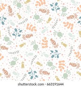 Seamless pattern with flower and branches. Vector endless natural background. The beauty illustration for prints, posters, web, phone case, fabric, scrapbook.