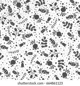 Seamless pattern with flower and branches. Vector endless natural background. The beauty illustration for prints, posters, web, phone case, fabric, scrapbook.