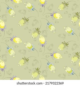 Seamless pattern of flower buds in green tones. Floral pattern, background for fabric, textiles, paper, wallpaper