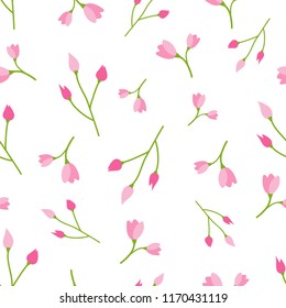 Seamless pattern with flower buds, pink floral vector background.