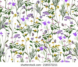 Seamless pattern flower and butterflies. Pattern for fabric. Vector illustration. Abstraction.