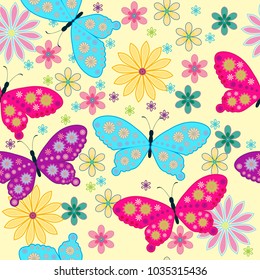 Seamless Pattern with flower  butterfly 

