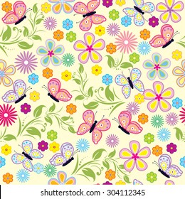 Seamless pattern with flower and butterfly for design fabric,backgrounds, package, wrapping paper, covers, fashion
