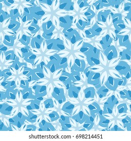 Seamless pattern. Flower chaos. Five-sided figures in the oriental style. Female camouflage. Light blue tones.