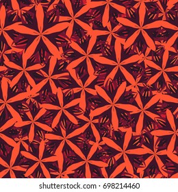 Seamless pattern. Flower chaos. Five-sided figures in the oriental style. Female camouflage. Red tones.