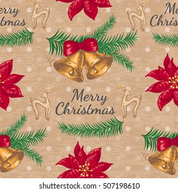 Seamless pattern with flower and Christmas bells. Vector illustration for your design