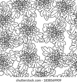 Seamless pattern of flower contours with a bunch of leaves and small petals, floral background with randomly arranged flowers vector illustration for design and creativity
