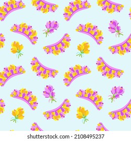 Seamless pattern - Flower crowns from crocuses. Tiaras of saffron. Vector illustration.
