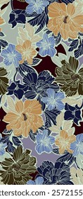 Seamless pattern flower with decorative geometric and abstract elements