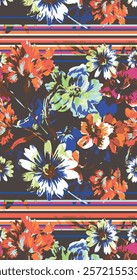 Seamless pattern flower with decorative geometric and abstract elements