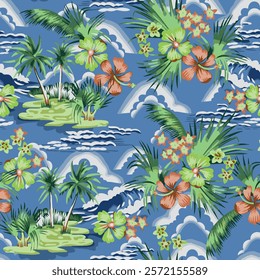 Seamless pattern flower with decorative geometric and abstract elements