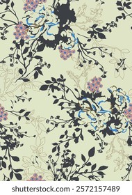 Seamless pattern flower with decorative geometric and abstract elements