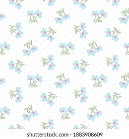 Seamless Pattern with Flower Design on White Background with Pink Dots