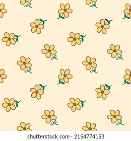 Seamless Pattern of Flower Design on Light Yellow Background