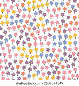 Seamless Pattern with Flower Design on White Background. Hand Drawn Vector Illustration. Not AI Generated.