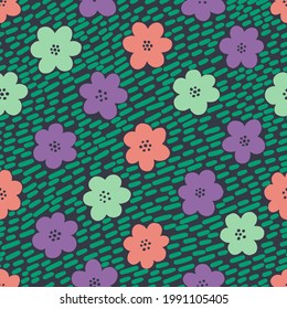 Seamless pattern flower design.Print botanical textile fabric fashion.Modern vintage style.Vector illustration.