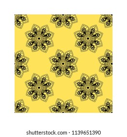 seamless pattern of flower doodle art on yellow background