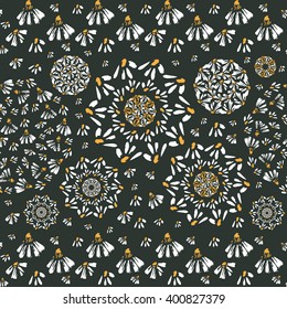 seamless pattern, flower drawing, chamomile, mandala, pattern made up of flower