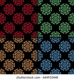 Seamless pattern with flower element. Black and colored collection