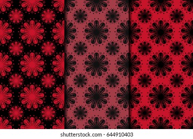 Seamless pattern with flower element. Red and black abstract wallpaper
