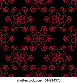 Seamless pattern with flower element. Red and black abstract wallpaper
