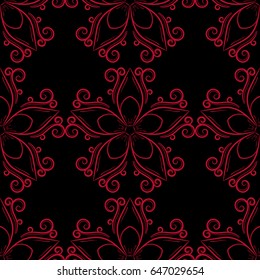 Seamless pattern with flower element. Red and black abstract wallpaper