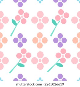 Seamless Pattern Flower Floral Pastel Color. Design for Kitchenware, Dish, Glass, Kettle, Bowl, Apron, Bottle, Plate, Cup, Jar. Circle Shape. Vector.
