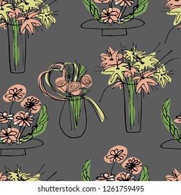 Seamless pattern flower and florists. For notebooks, postcards, labels, diaries, accessories-school, stickers, t-shirts, banners. Vector illustration. 