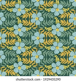 seamless pattern flower сute of flowers and leaves. Big flowers. green background. Ditsy floral background. An elegant template for fashionable prints.