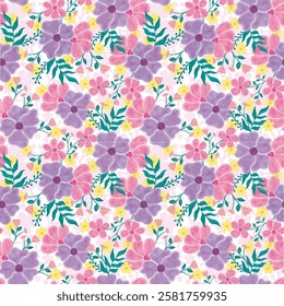 seamless pattern flower with fun color, vibrant, atractive, cute,fabric,print