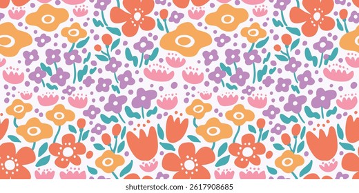 Seamless pattern of a flower garden, floral textile design