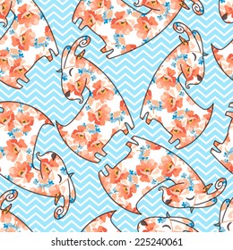 Seamless pattern with flower goat